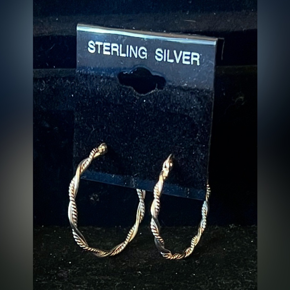Sterling silver round twisted hoop earrings